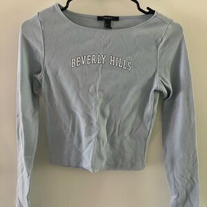 Forever 21 Blue Gray Fitted Cropped Long Sleeve Top